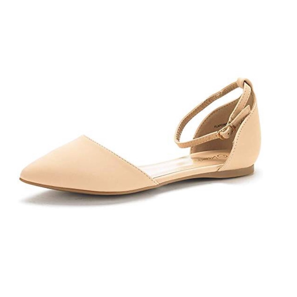 Nude/Cream Pointed Flats with an Ankle Strap - Picture 1 of 4